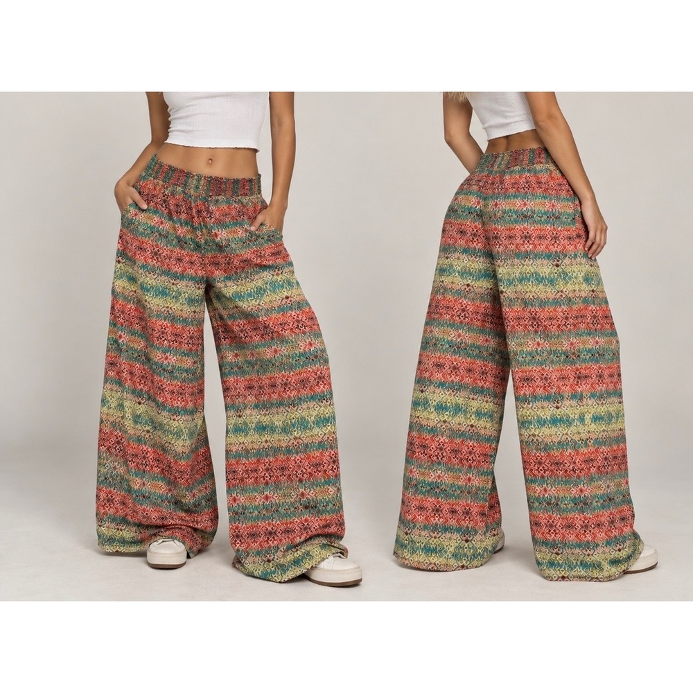 Y2K boho playful wide leg flowy palazzo summer lightweight pants Cato 14/16W